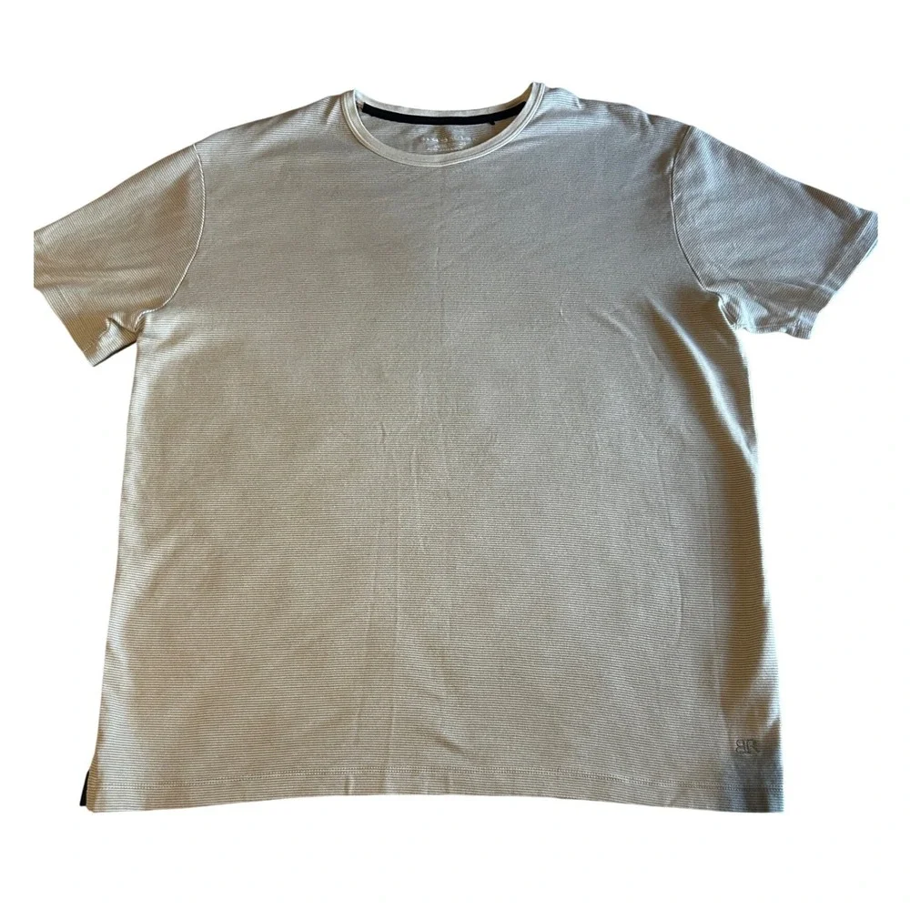 Banana Republic Luxe Performance Tee Mens XL Beige White Micro‎ Stripe Cotton